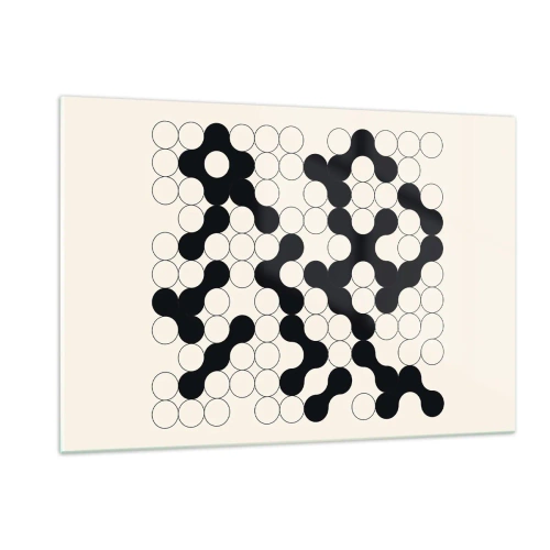 Glasbild - Bild auf glas - Ein schwarz-weißes grafisches Mosaik aus verbundenen Punkten. - 120x80cm - Chinesisches Spiel – Variation - Moderne Wanddekoration für Wohnzimmer und Schlafzimmer ARTTOR
