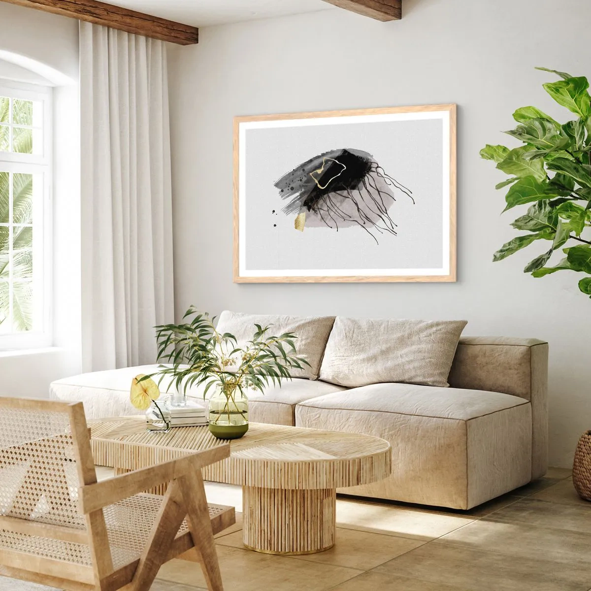 Poster in einem Rahmen aus heller Eiche - In Schwarz und Gold - 40x30 cm