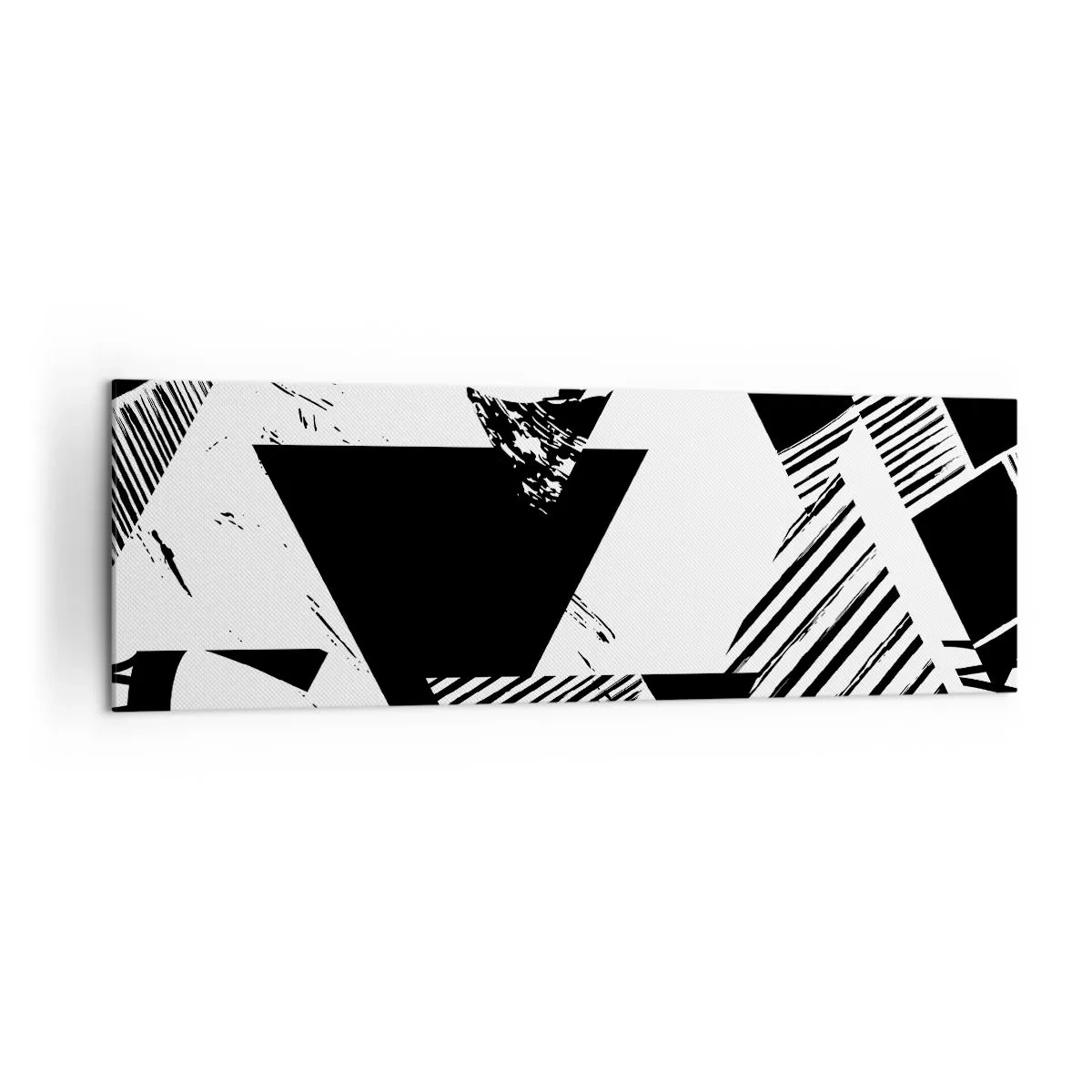 Bild auf Leinwand - Leinwandbild - Geometrische Muster in minimalistischer Schwarz-Weiß-Form - 160x50cm - Regen von Dreiecken - Moderne Wanddekoration für Wohnzimmer und Schlafzimmer ARTTOR
