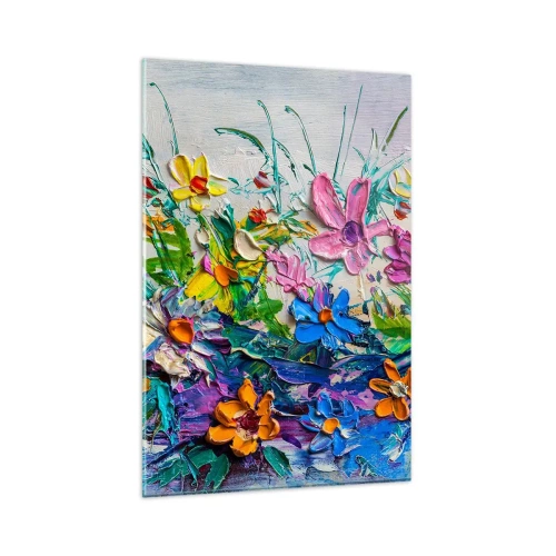 Glasbild - Bild auf glas - Ein bunter Blumenstrauß, gemalt in der Impasto-Technik - 80x120cm - Überhaupt kein Stillleben - Moderne Wanddekoration für Wohnzimmer und Schlafzimmer ARTTOR