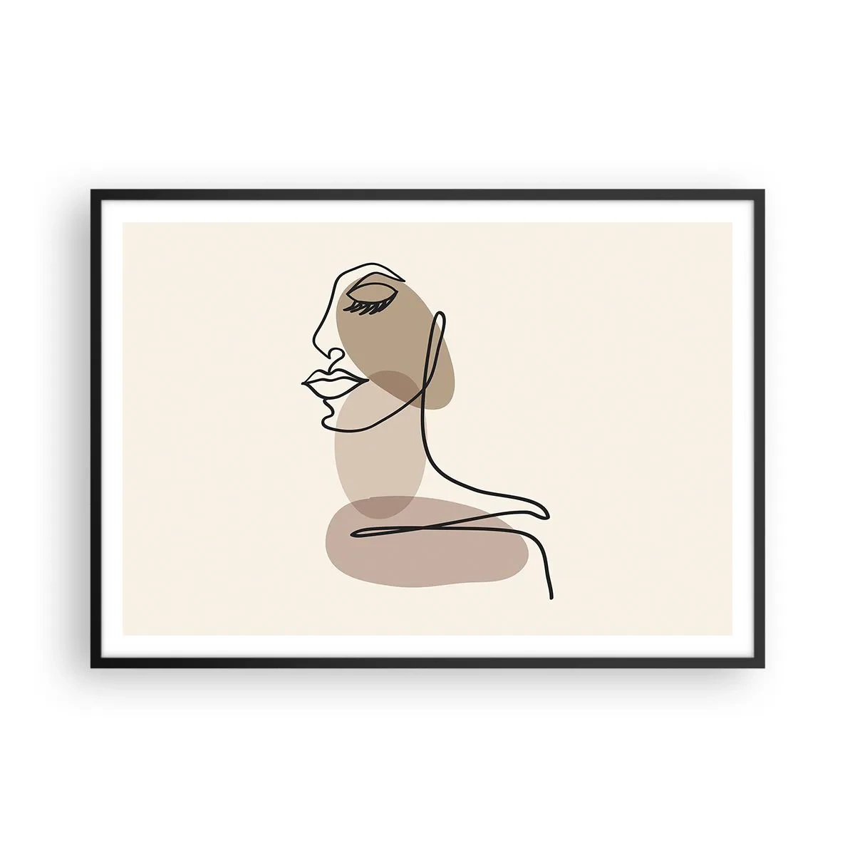 Poster in einem schwarzem Rahmen - Ein weibliches Profil im minimalistischen Line-Art-Stil - 100x70cm - Eine gewisse Linie der Schönheit - Moderne Wanddekoration für Wohnzimmer und Schlafzimmer ARTTOR