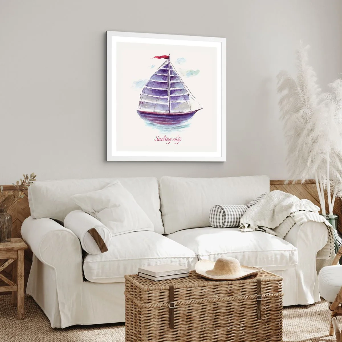 Poster in einem weißen Rahmen - Volle Segel und ruhiges Wasser - 40x40 cm