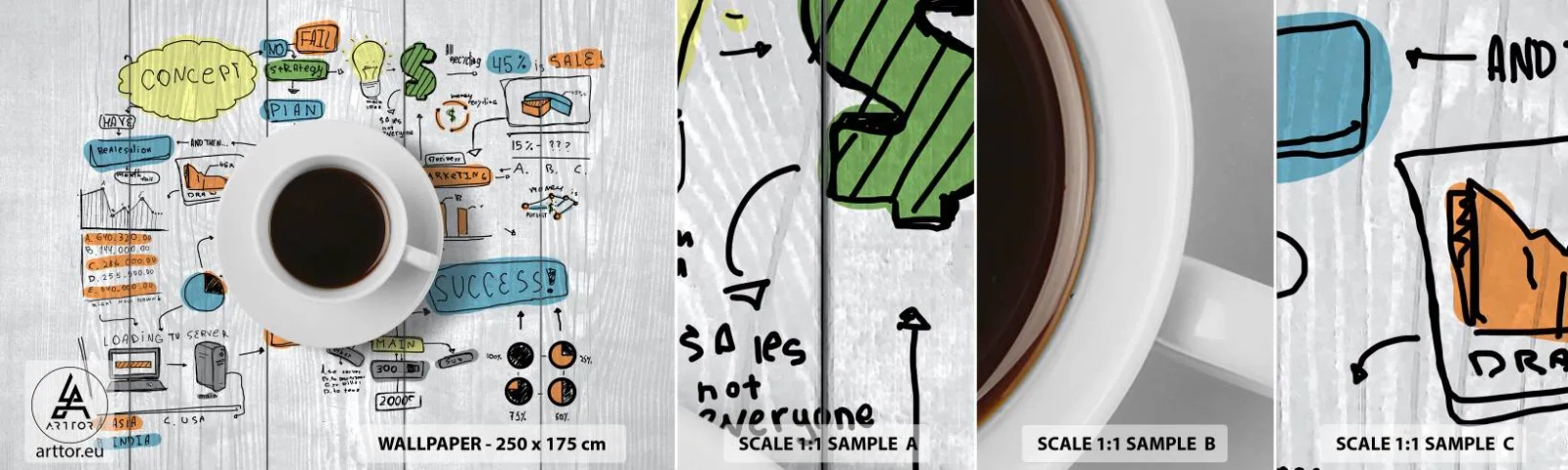 Fototapetenmuster Standard Eco - Zeit für eine Pause - Grafik, Kaffee, Espresso - 100x30 cm