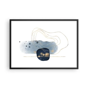 Poster in einem schwarzem Rahmen - Abstraktion in Blau- und Goldtönen - 70x50cm - Blau-goldene Fantasie - Moderne Wanddekoration für Wohnzimmer und Schlafzimmer ARTTOR