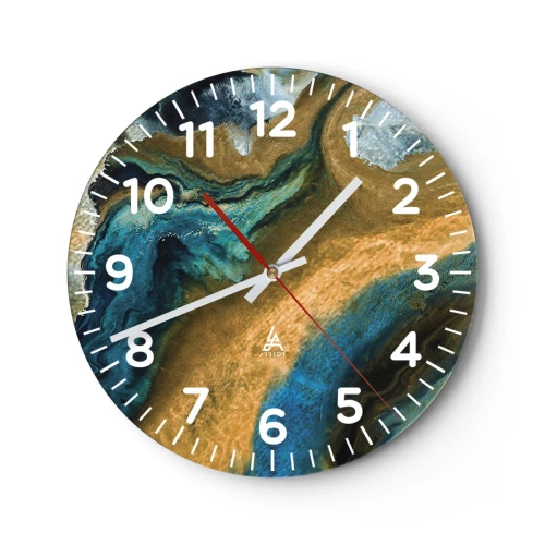 Wanduhr - Glasuhr - Blau - Gelb - gegenseitige Beeinflussung - 40x40 cm