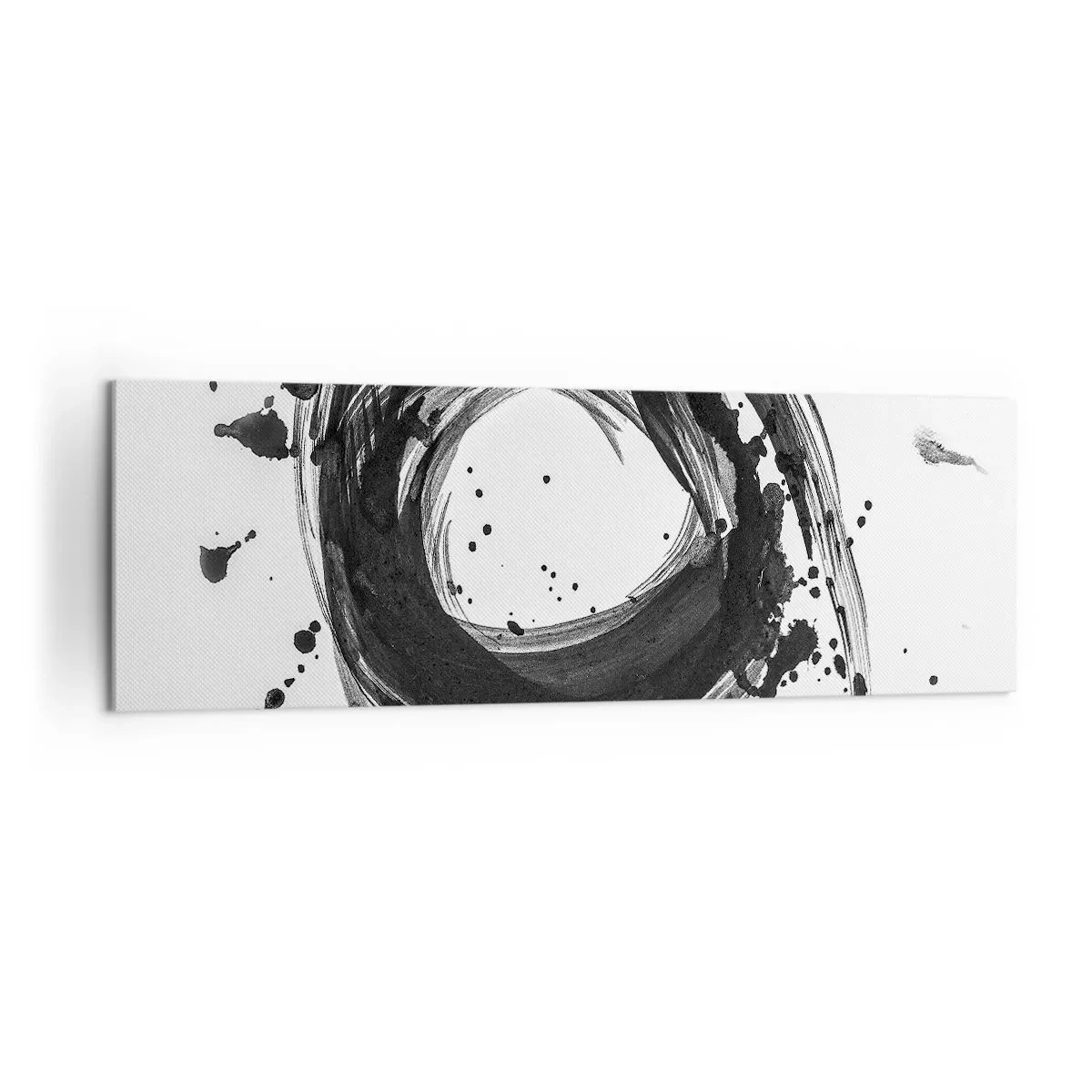 Bild auf Leinwand - Leinwandbild - Schwarze Abstraktion in Form eines Kreises auf weißem Hintergrund - 160x50cm - Der Wirbel der Schöpfung - Moderne Wanddekoration für Wohnzimmer und Schlafzimmer ARTTOR