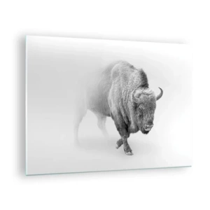 Glasbild - Bild auf glas - Schwarz-Weiß-Illustration eines majestätischen Bisons - 70x50cm - König der Prärie - Moderne Wanddekoration für Wohnzimmer und Schlafzimmer ARTTOR