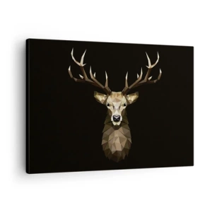 Bild auf Leinwand - Leinwandbild - Geometrisches Polygon Hirsch auf schwarzem Hintergrund - 70x50cm - Kubistischer Hirsch - Moderne Wanddekoration für Wohnzimmer und Schlafzimmer ARTTOR