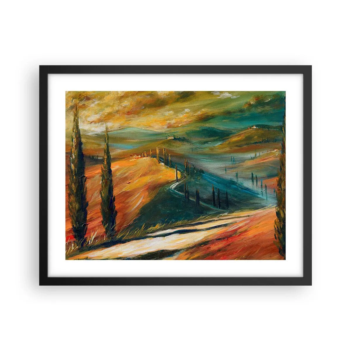 Poster in einem schwarzem Rahmen - Toskanische Landschaft - 50x40 cm