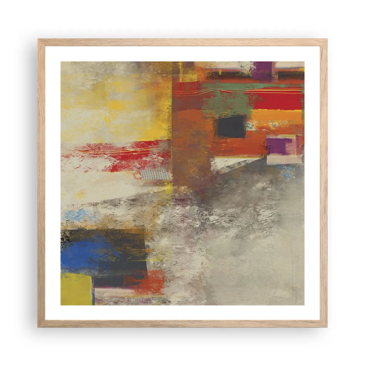 Poster in einem Rahmen aus heller Eiche - Geometrie der Farben - 60x60 cm