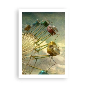 Poster - Retro-Riesenrad mit Wolken im Hintergrund im Vintage-Stil - 50x70cm - Es wird Spaß geben ... - Moderne Wanddekoration für Wohnzimmer und Schlafzimmer ARTTOR