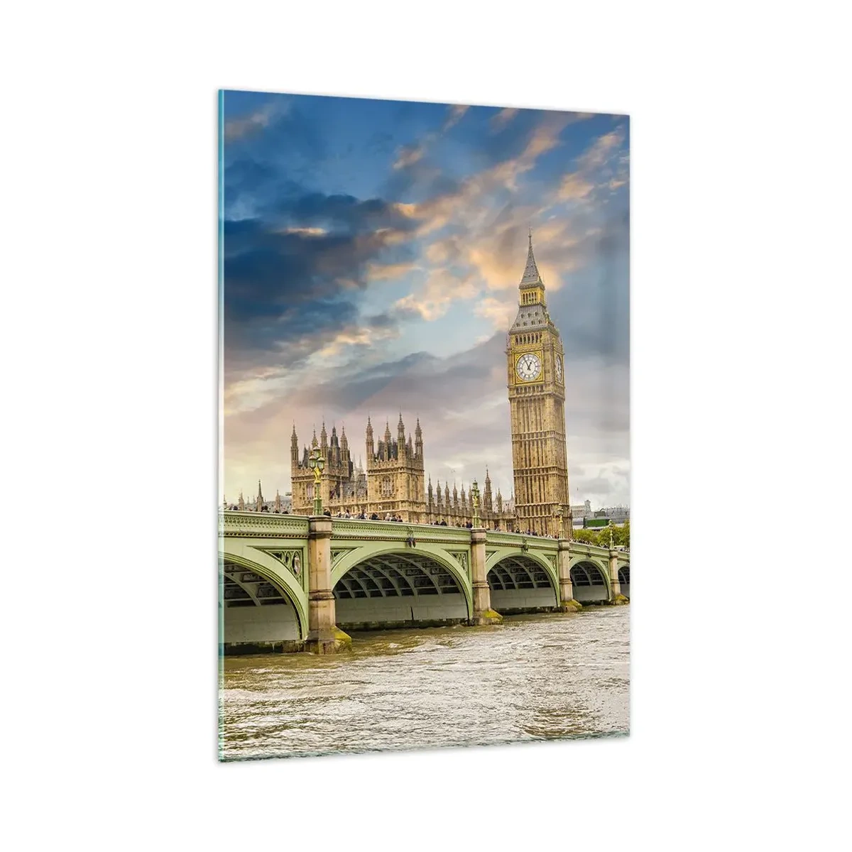 Glasbild - Bild auf glas - Big Ben und Westminster Bridge gegen den Himmel in der Abenddämmerung - 80x120cm - Im Imperium ist die Zeit stehen geblieben - Moderne Wanddekoration für Wohnzimmer und Schlafzimmer ARTTOR