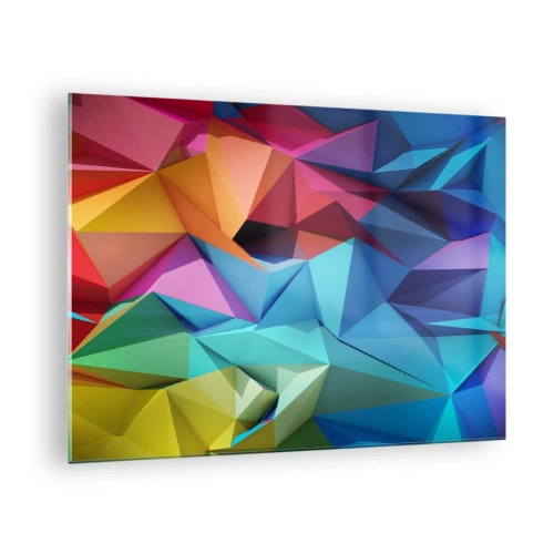 Glasbild - Bild auf glas - Geometrische Komposition in intensiven, mehrfarbigen Farbtönen - 70x50cm - Regenbogen-Origami - Moderne Wanddekoration für Wohnzimmer und Schlafzimmer ARTTOR