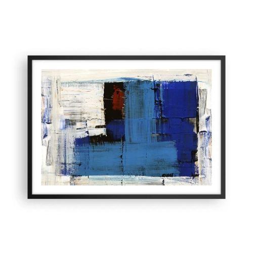 Poster in einem schwarzem Rahmen - Abstrakte Komposition in Blau- und Weißtönen - 70x50cm - Geheimnis ist blau - Moderne Wanddekoration für Wohnzimmer und Schlafzimmer ARTTOR