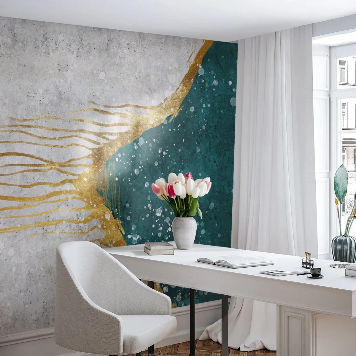 Fototapete Premium Sand - Goldene Flut - Minimalismus, Art Deco, Stück - 150x105 cm
