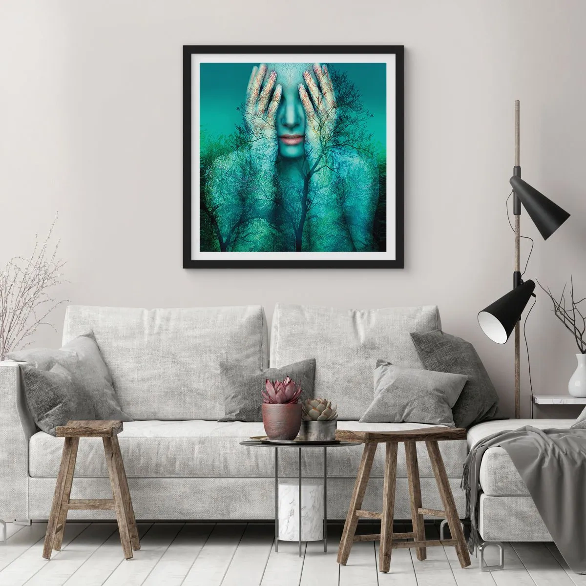 Poster in einem schwarzem Rahmen - Eingetaucht in Blau - 60x60 cm