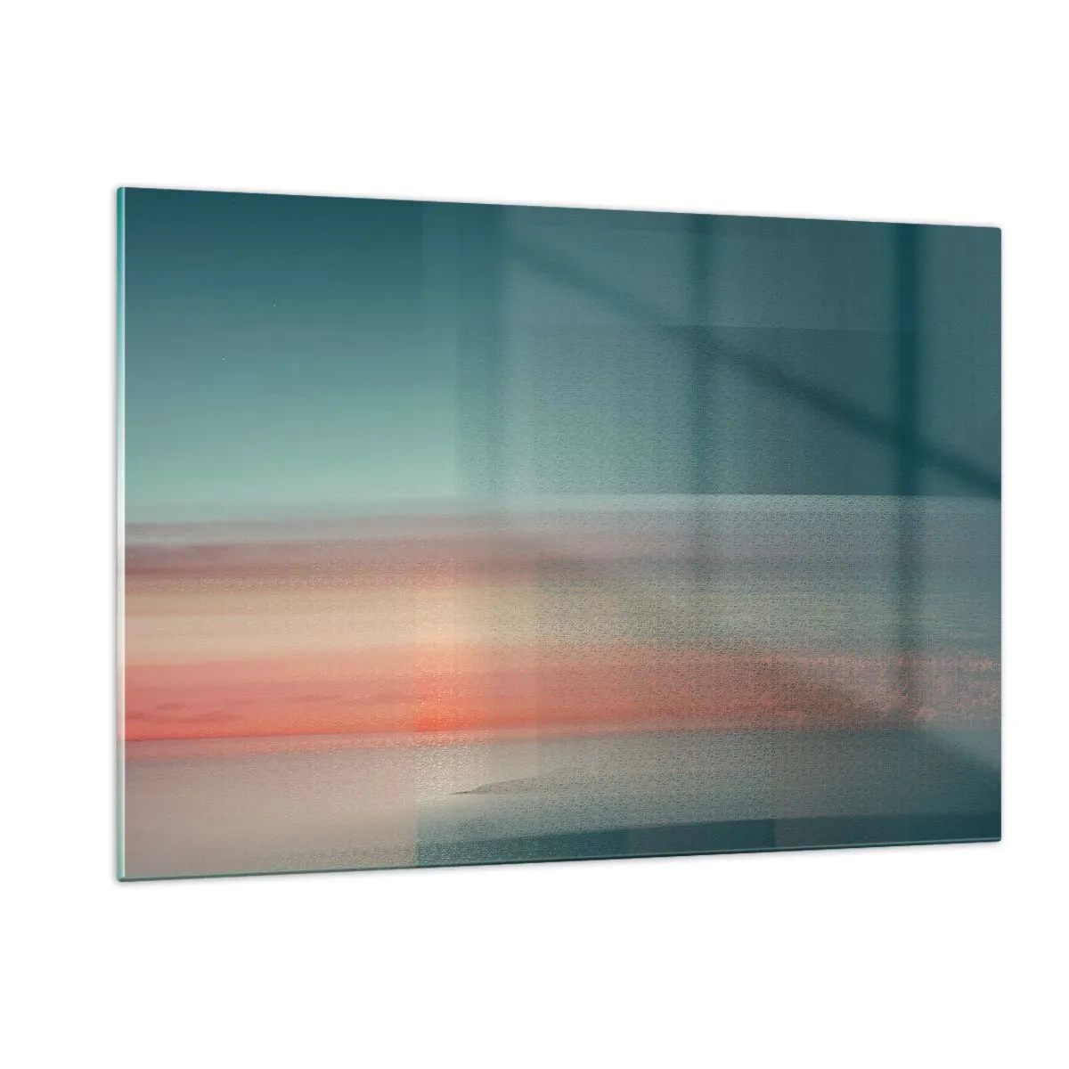 Glasbild - Bild auf glas - Eine pastellfarbene Abstraktion, die an Lichtwellen bei Sonnenuntergang erinnert. - 120x80cm - Abstraktion: Lichtwellen - Moderne Wanddekoration für Wohnzimmer und Schlafzimmer ARTTOR