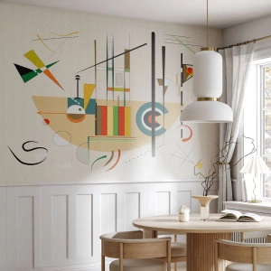 Fototapete Premium Canvas - Bunte Abstraktion mit geometrischen Formen - 100x70cm - Und die Welt lacht - Moderne Wanddekoration für Wohnzimmer und Schlafzimmer ARTTOR