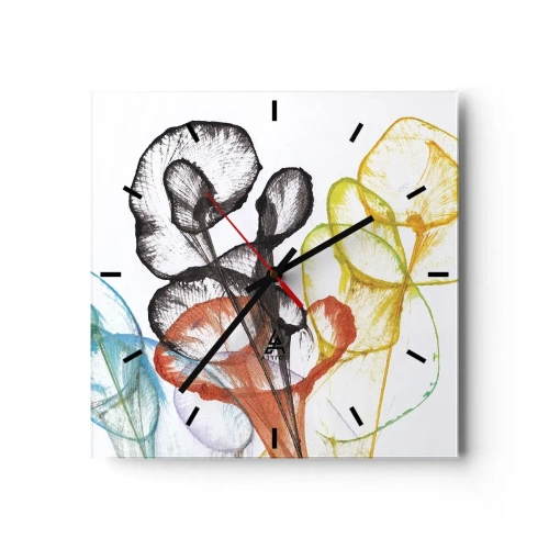 Wanduhr - Glasuhr - Bunte transparente Blumen auf weißem Hintergrund - 30x30cm - Blumen mit Seele - Moderne Wanddekoration für Wohnzimmer und Schlafzimmer ARTTOR