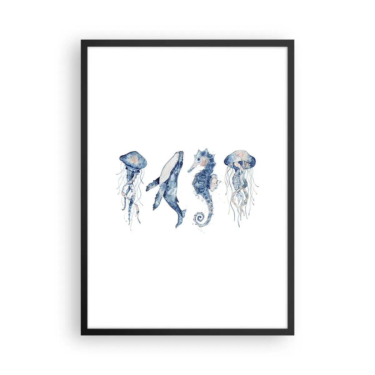 Poster in einem schwarzem Rahmen - Meerestiere im Aquarellstil - 50x70cm - Meereswunder - Moderne Wanddekoration für Wohnzimmer und Schlafzimmer ARTTOR