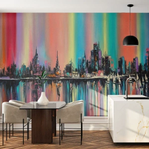 Fototapete Premium Sand - Buntes Panorama der Stadt - 100x70cm - Um das Licht der Nacht herunterzufallen - Moderne Wanddekoration für Wohnzimmer und Schlafzimmer ARTTOR