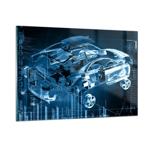 Glasbild - Bild auf glas - Technologisches Diagramm eines Autos im futuristischen Stil - 120x80cm - Technische Anatomie - Moderne Wanddekoration für Wohnzimmer und Schlafzimmer ARTTOR