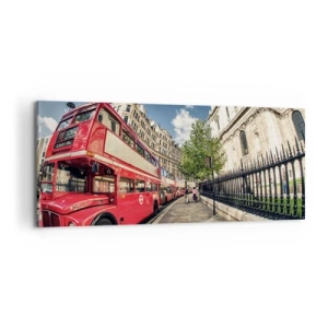 Bild auf Leinwand - Leinwandbild - Londoner Straße in Grau und Rot - 100x40 cm