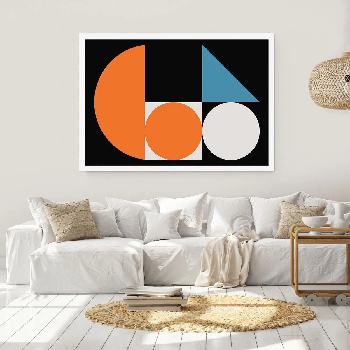 Poster - Geometrisches Muster mit bunten Formen auf schwarzem Hintergrund - 100x70cm - Bebilderte Anordnung - Moderne Wanddekoration für Wohnzimmer und Schlafzimmer ARTTOR