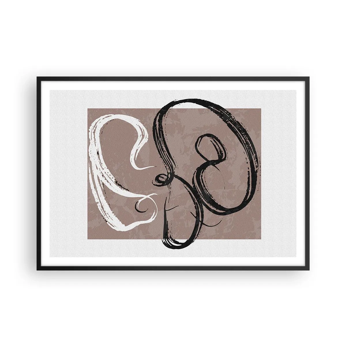 Poster in einem schwarzem Rahmen - Schwarz-weiße Abstraktion auf beigem Hintergrund - 100x70cm - Komposition – die Suche nach Fülle - Moderne Wanddekoration für Wohnzimmer und Schlafzimmer ARTTOR