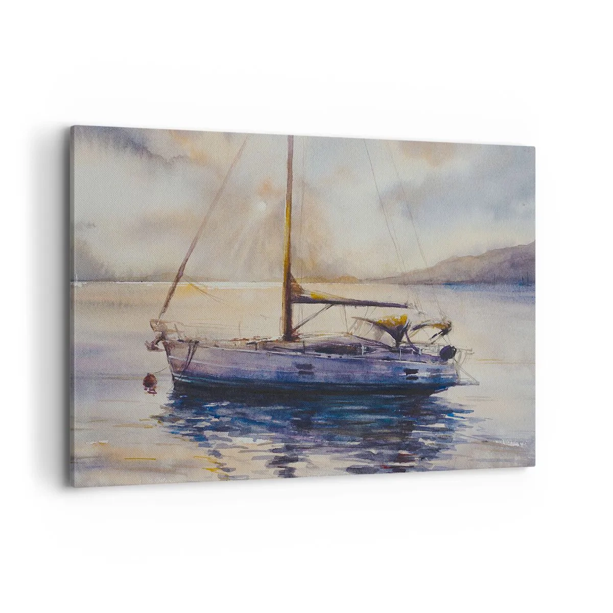 Bild auf Leinwand - Leinwandbild - Eine Yacht auf ruhigem Meer bei Sonnenuntergang - 120x80cm - Abend in der Bucht - Moderne Wanddekoration für Wohnzimmer und Schlafzimmer ARTTOR