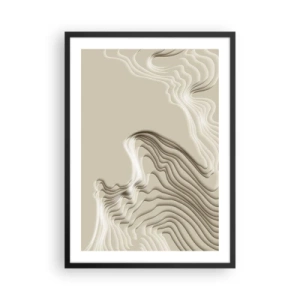 Poster in einem schwarzem Rahmen - Gestufte Wellen in Beige- und Brauntönen - 50x70cm - Topographie der Kunst - Moderne Wanddekoration für Wohnzimmer und Schlafzimmer ARTTOR