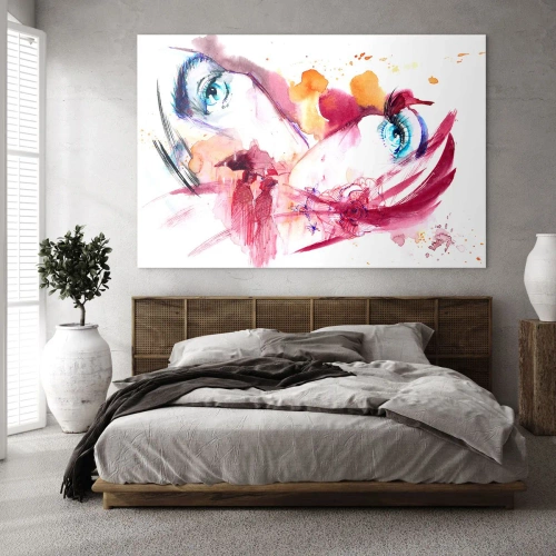 Glasbild - Bild auf glas - Abstrakter Look mit bunten Details und Figuren - 100x70cm - Die Welt gedeiht in der Nähe - Moderne Wanddekoration für Wohnzimmer und Schlafzimmer ARTTOR