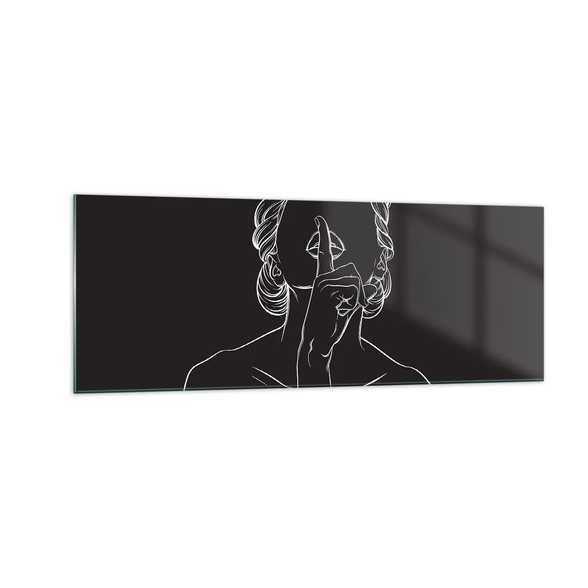 Glasbild - Bild auf glas - Minimalistische Silhouette einer Frau auf schwarzem Hintergrund - 140x50cm - Schönheit erblüht in der Stille - Moderne Wanddekoration für Wohnzimmer und Schlafzimmer ARTTOR