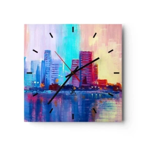 Wanduhr - Glasuhr - Ein farbenfrohes Panorama der Stadt im Aquarellstil - 30x30cm - In Farben getaucht - Moderne Wanddekoration für Wohnzimmer und Schlafzimmer ARTTOR