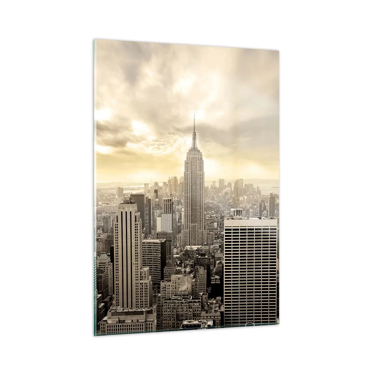 Glasbild - Bild auf glas - Stadtpanorama mit Wolkenkratzern und dem Empire State Building - 50x70cm - New York aus Grau - Moderne Wanddekoration für Wohnzimmer und Schlafzimmer ARTTOR