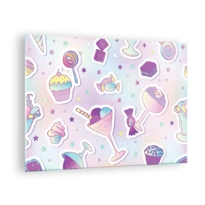 Glasbild - Bild auf glas - Buntes Süßigkeiten-Motiv mit pastellfarbenem Hintergrund - 70x50cm - Dass es jeden Tag ein Geburtstag wäre - Moderne Wanddekoration für Wohnzimmer und Schlafzimmer ARTTOR