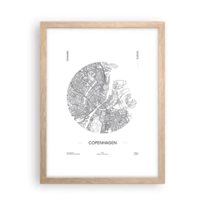Poster in einem Rahmen aus heller Eiche - Anatomie von Kopenhagen - 30x40 cm