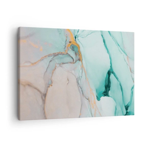 Bild auf Leinwand - Leinwandbild - Eine abstrakte Komposition in Türkis- und Goldtönen. - 70x50cm - Ein Tanz der Formen und Farben - Moderne Wanddekoration für Wohnzimmer und Schlafzimmer ARTTOR