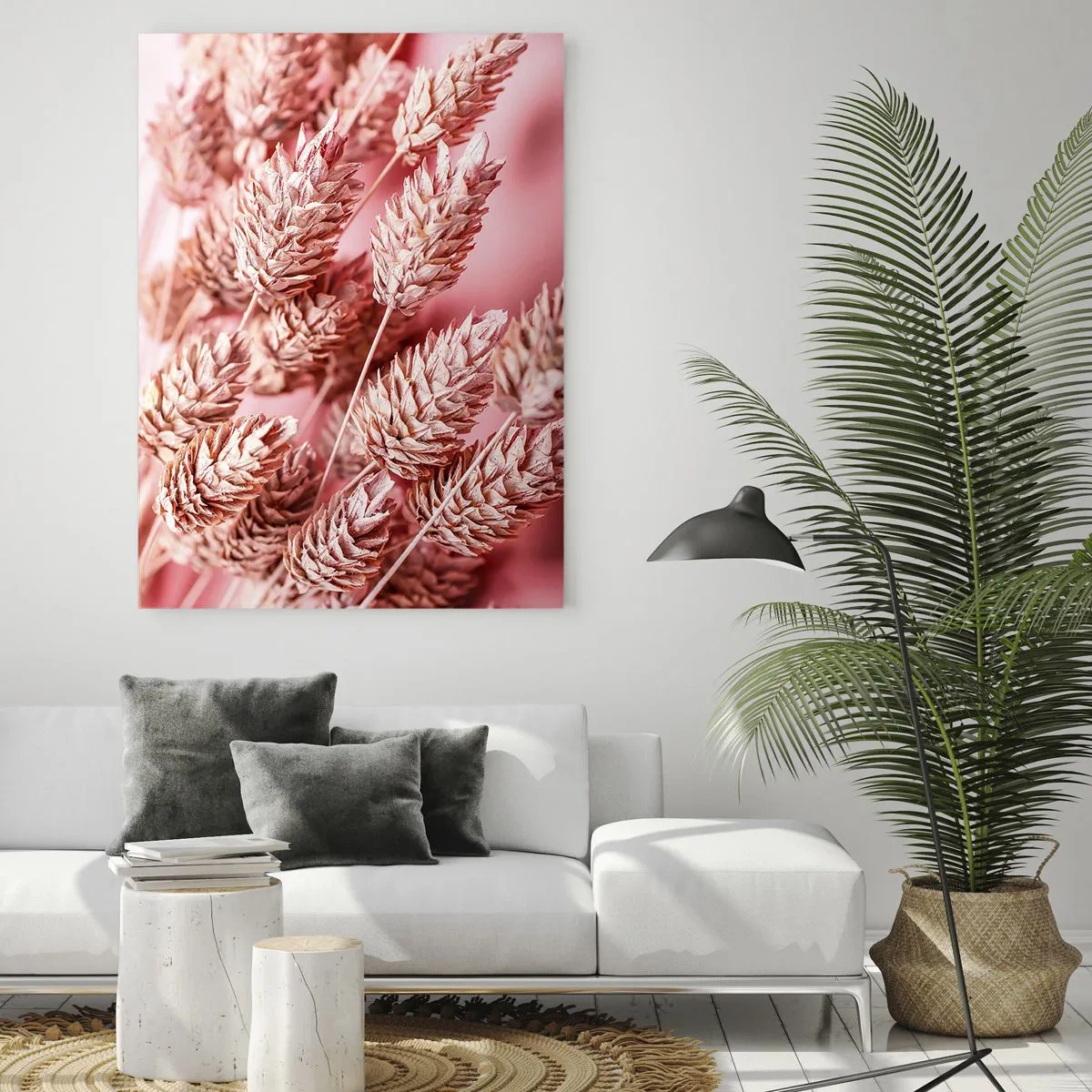 Glasbild - Bild auf glas - Nahaufnahme der rosa gefärbten Ohren - 80x120cm - Eine Blumenkaskade in Rosa - Moderne Wanddekoration für Wohnzimmer und Schlafzimmer ARTTOR