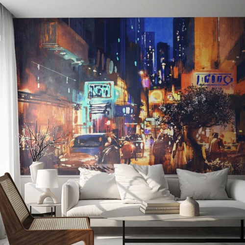 Fototapete Premium Canvas - Und die Stadt ist wach - Stadt, Menschen, Die Architektur - 250x175 cm