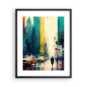Poster in einem schwarzem Rahmen - New York – selbst der Regen ist hier bunt - 40x50 cm