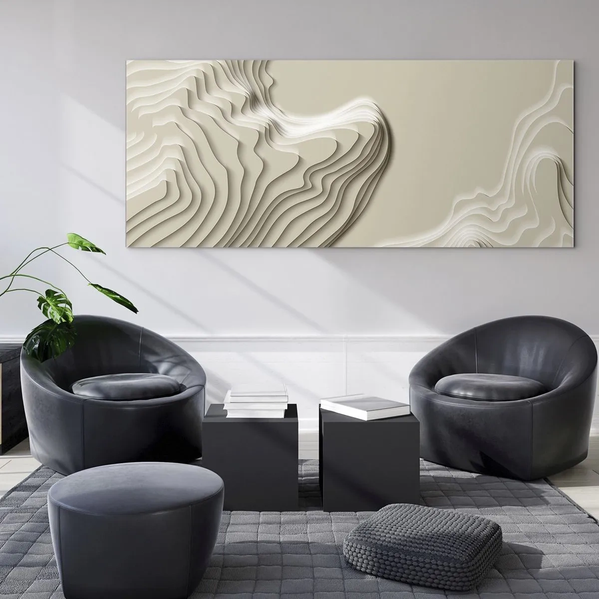 Glasbild - Bild auf glas - Ein abstraktes Muster in Beigetönen mit linearer Wirkung. - 120x50cm - Topographie der Kunst - Moderne Wanddekoration für Wohnzimmer und Schlafzimmer ARTTOR