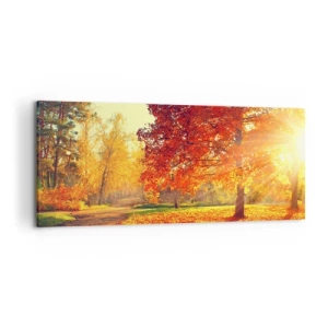 Bild auf Leinwand - Leinwandbild - Herbstpark im Sonnenlicht - 120x50cm - Unhöflich ist schön - Moderne Wanddekoration für Wohnzimmer und Schlafzimmer ARTTOR