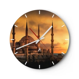 Wanduhr - Glasuhr - Die Moschee im Schein der untergehenden Sonne - 30x30cm - Gott ist großartig - Moderne Wanddekoration für Wohnzimmer, Küche und Schlafzimmer ARTTOR