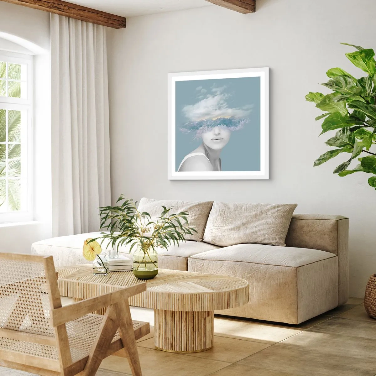 Poster in einem weißen Rahmen - Mit dem Kopf in den Wolken - 40x40 cm