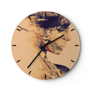 Wanduhr - Glasuhr - Künstlerisches Gesichtsprofil mit Landschaft und Möwen - 30x30cm - Von Natur aus schön - Moderne Wanddekoration für Wohnzimmer, Küche und Schlafzimmer ARTTOR