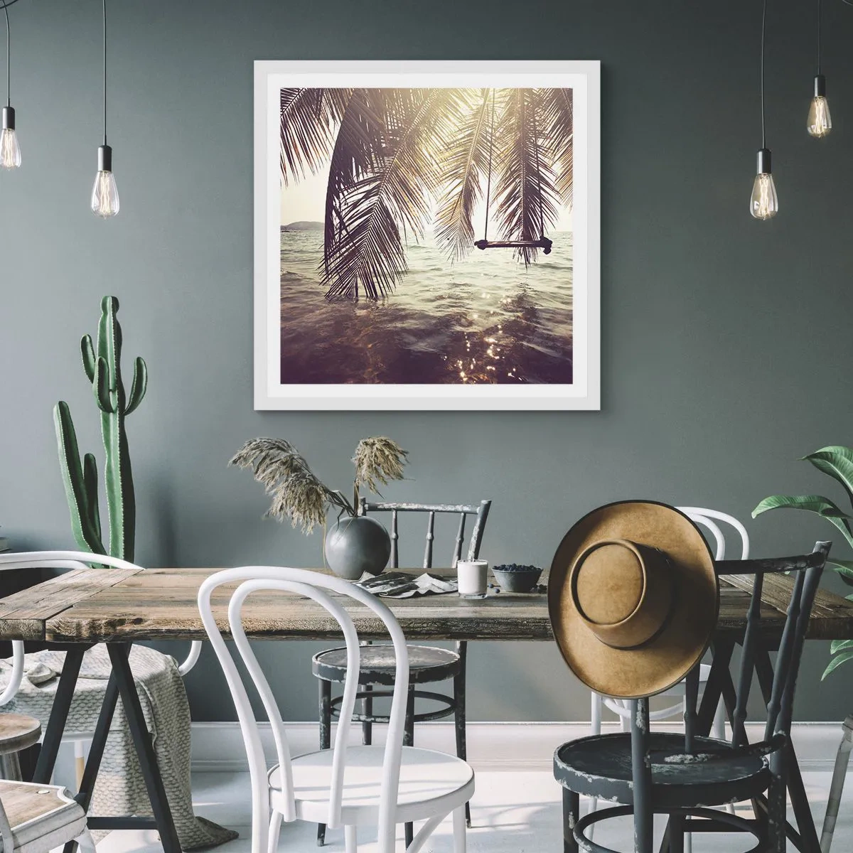 Poster in einem weißen Rahmen - Sie können nach Belieben in den Wolken schwingen - 60x60 cm