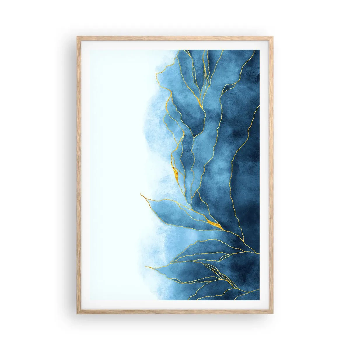 Poster in einem Rahmen aus heller Eiche - Blau im Gold - 70x100 cm