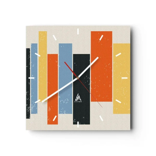 Wanduhr - Glasuhr - Bunte Rechtecke in moderner Anordnung - 30x30cm - Musiknotation - Moderne Wanddekoration für Wohnzimmer und Schlafzimmer ARTTOR