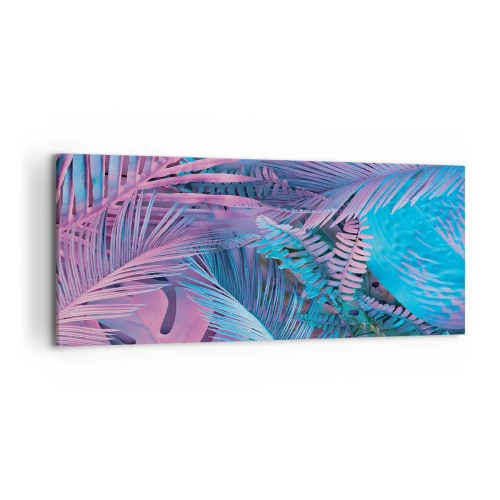 Bild auf Leinwand - Leinwandbild - Tropische Blätter in Rosa- und Blautönen - 120x50cm - Tropen in Rosa und Blau - Moderne Wanddekoration für Wohnzimmer und Schlafzimmer ARTTOR